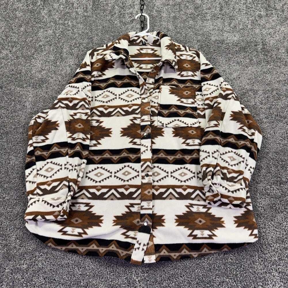 H&M Shirt Womens XL Brown Fleece Long Sleeve Button Up Southwestern Geometric